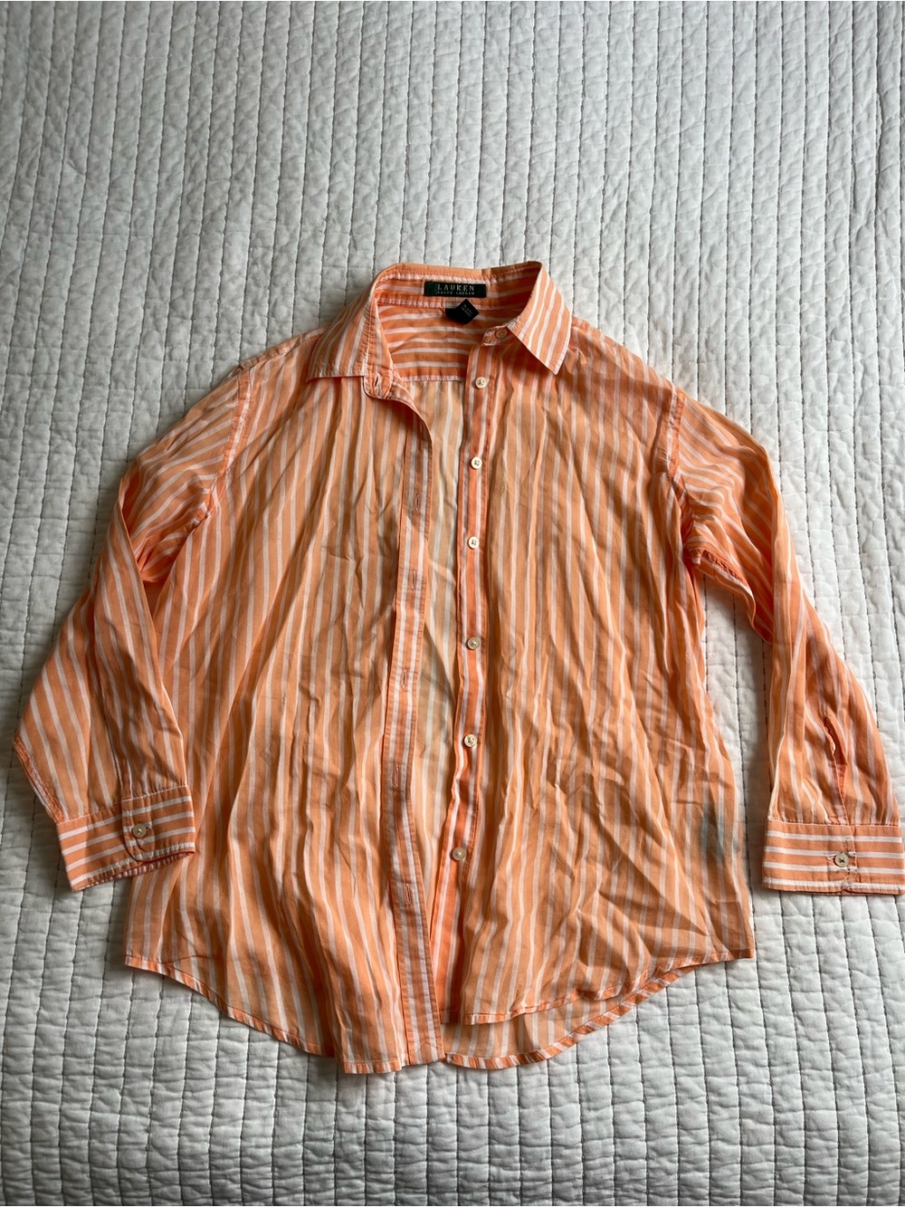 Ralph Lauren Orange and White Striped Casual Button-Down Shirt